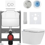 CERANO Závěsné WC s bidetem Basic/Cronus Premium - bílá lesklá - WC tlačítko Dualo/Bílá - ovládání shora - předstěnová instalace - 59,3x38,4 cm