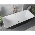 MEXEN/S - Velo Slim volně stojící vana 170 x 75, bílá/černá, sifon a přepad růžové zlato 52811707575-60