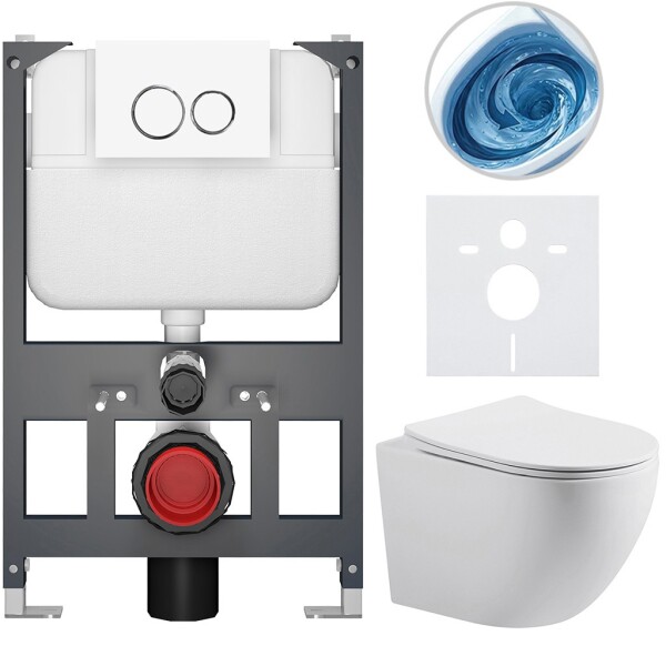 CERANO - Kompletní WC set Basic/Cesso - bílá matná - WC tlačítko Dualo/Bílá - závěsné - nízký modul - předstěnová instalace - 49x36 CER-8050BD86154