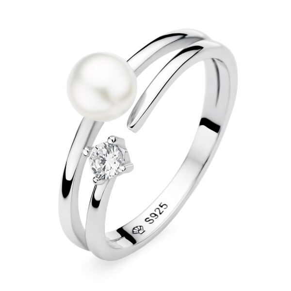 Stříbrný prsten s pravou bílou perlou Brita, stříbro 925/1000, Bílá 54 (17 mm)