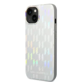 Pouzdro Karl Lagerfeld Iridescent Monogram iPhone 14 Plus stříbrné