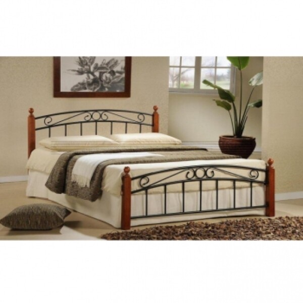 Manželská postel Dolores 140x200 dřevo třešeň/černý kov