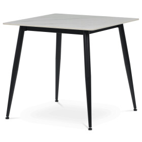 Stůl jídelní 80x80 cm, keramická deska bílý mramor, černé kovové nohy