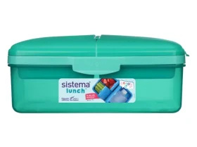 Sistema Lunch Quaddie Dělený svačinový box 1.5 l se 3 výklopnými přihrádkami ve víku a s lahví na pití mátová (8592001423404)