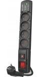 Acar F4 černá / Prodlužovací kabel / 4 zásuvky / přepěťová ochrana / 2x USB / 5m (W2441)
