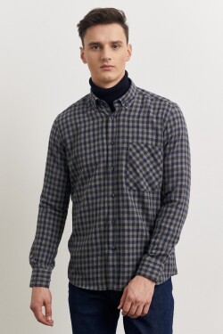 AC&Co Altınyıldız Classics Men's Grey-navy Blue Slim Fit Slim Fit Buttoned Collar Gingham Lumberjack Shirt