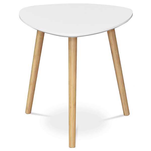 Stůl konferenční 40x40x40 cm, MDF bílá deska, nohy bambus přírodní odstín