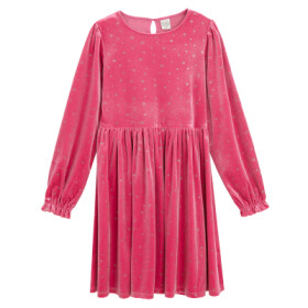 Semišové šaty s dlouhým rukávem- růžové - 140 PINK