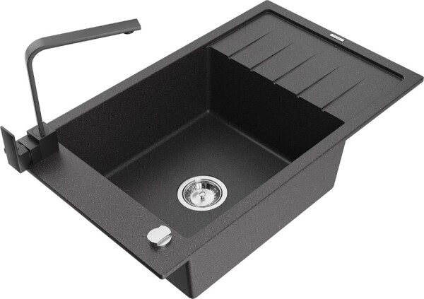 MEXEN/S - Elias granitový dřez 1-miska s odkapávačem včetně baterie Rita, černý kropenatý 6511-76-670300-70