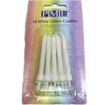 Svíčky dortové s držáky, sada 10ks, 55mm - bílé, třpytky