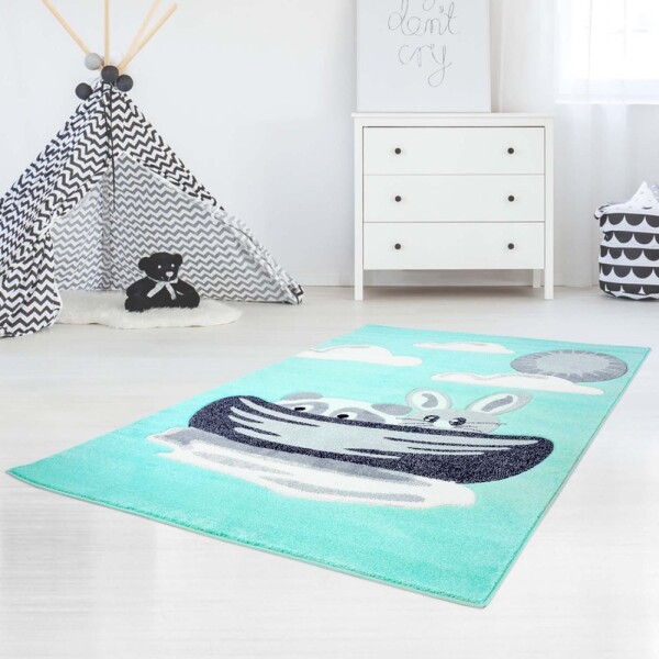 DumDekorace Mentolově zelený dětský koberec bázlivé zvířátka