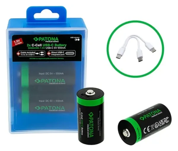 Patona LR14 (C) 2300mAh Li-Ion / Nabíjecí baterie / 1,5V / USB-C nabíjení / 2 ks v balení (PT1411)