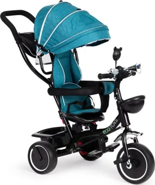 ECOTOYS Tříkolka se střechou a vodící tyčí modrozelená (JM-066-9 GREEN/BLUE)