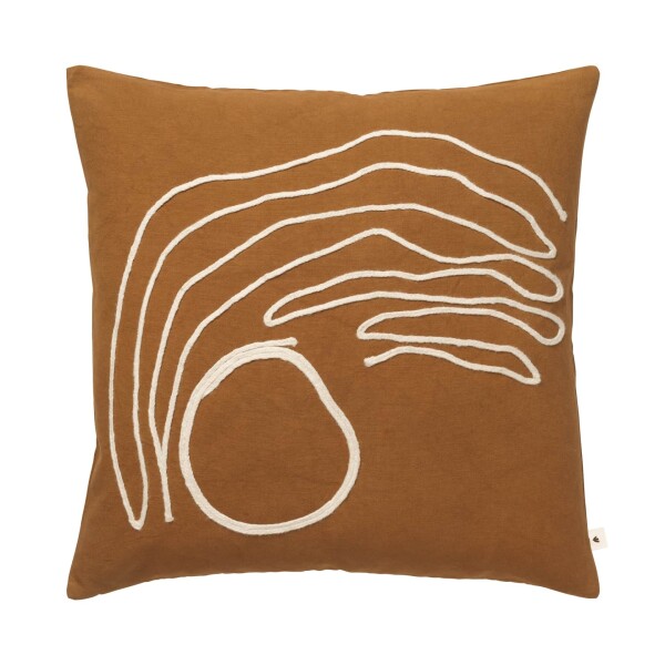 Ferm Living Povlak na polštář s výšivkou Aged Gold 50 x 50 cm, hnědá barva, textil