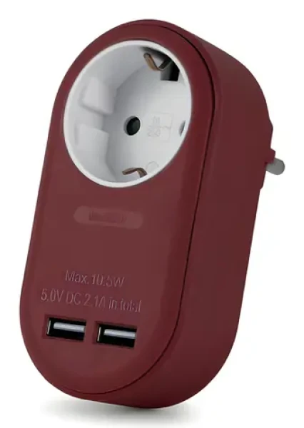 Entac zásuvkový adaptér 2x USB-A bordó / Zásuvkový adaptér / Typ F / 2x USB-A / 16A / 3680W (EPAG-1EE-2USB-BR)