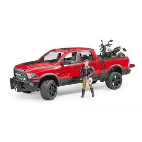 Bruder 02502 Terénní auto RAM + motocykl Scrambler Ducati Desert Sled s figurkou