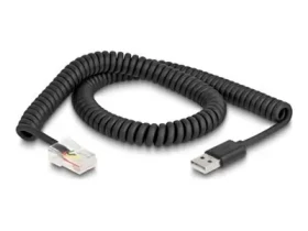 Delock Spirálový kabel RJ50 - USB 2.0 Typ-A černá / Kabel / 2 m / rovné konektory (90602)