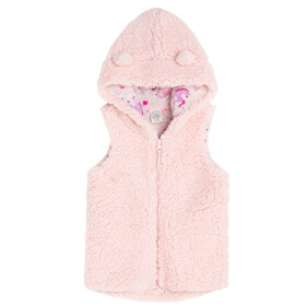 Chlupatá vesta s kapucí- růžová - 110 LIGHT PINK