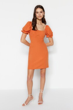 Trendyol Orange Mini tkané šaty balónovým rukávem tkané prádlo