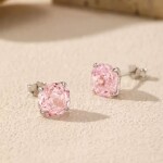 Stříbrné náušnice Ledová růže s růžovým krystalem 6/8 mm, Růžová 6 cm