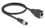 DeLock M12 4pin D-kód (M) - RJ45 (M) / Průmyslový síťový kabel / 0,5 m / -25 až 80 °C (60067)