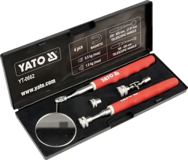 YATO Inspekční souprava zrcátko a magnet / Inspekční souprava / 5 ks / rukojeť 160-930 mm / magnetické patky 13-20 mm (YT-0662)