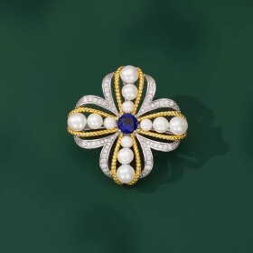 Luxusní perlová brož se zirkony Virginia, Stříbrná Bílá