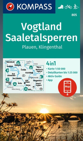 Vogtland, přehrady Saale, Plauen, Klingenthal 1:50 000 / turistická mapa KOMPASS 805