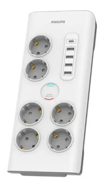Philips SPN7060WA/58 bílá / Přepěťová ochrana / Schuko / 6 zásuvek / USB-A USB-C / 2m (SPN7060WA/58)