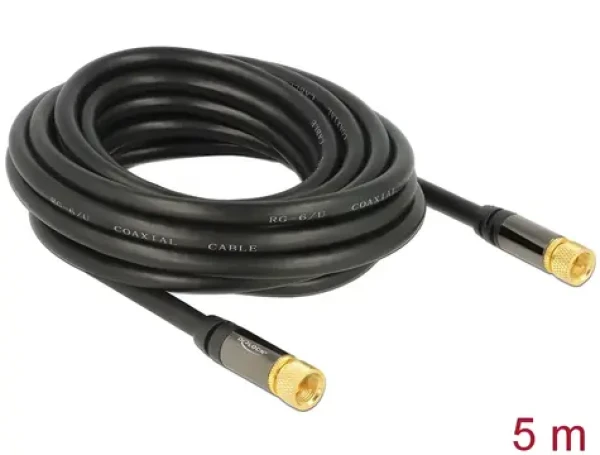 DeLock Anténní kabel F(M) - F(M) černá / Anténní kabel / RG-6/U / 5 m (88921)