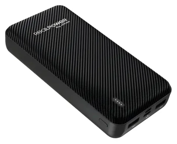 RealPower PB-20000 SE černá / Powerbanka 20 000 mAh / 2x USB-A výstup / Micro-USB a USB-C vstup (415548)