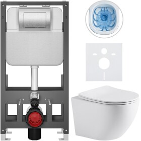 CERANO - Kompletní WC set Basic/Cesso - bílá matná - WC tlačítko Maxio/Stříbrná - volně stojící - předstěnová instalace - 49x36 CER-8050BD86267