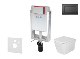 Kielle - Genesis Set předstěnové instalace, klozetu Arkas I, sedátka softclose a tlačítka Gemini III, matná černá 30505SZ36