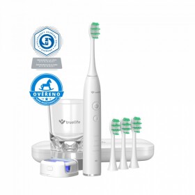 TrueLife SonicBrush GL UV bílá / Sonický zubní kartáček / 80 000 kmitů / 4 hlavice / nabíjecí sklenice / UV sterilizátor (TLSBGLUV)