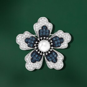 Luxusní brož s perlou a zirkony Eloise, Stříbrná