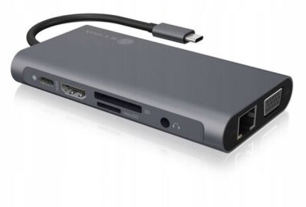 IcyBox IB-DK4040-CPD USB-C Hub 10v1 stříbrná / 3x USB 3.0 / 1x USB-C / HDMI / VGA / Gigabit LAN / 3.5 mm jack (60514)