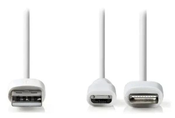 Nedis 2v1 kabel Micro USB + Lightning bílá / Datový kabel / USB-A - Micro USB + Lightning adaptér / 1 m (CCGP39400WT10)
