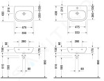 DURAVIT - D-Code Umyvadlo Med, 550x430 mm, s 1 otvorem pro baterii, alpská bílá 23115500002