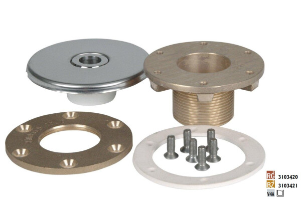 Hugo Lahme bronzová vtoková tryska Ø 18 mm, vnější závit 1 1/2", 40 mm, příruba, pro keramické a prefabrikované bazény