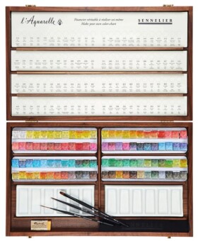 Sennelier Sennelier, 131668.96, L´Aquarelle, mistrovské akvarelové barvy v dřevěném kufříku, 96 1/2 pánviček s příslušenstvím