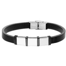 Pánský náramek Louis z pravé kůže a chirurgické oceli, Černá 21 cm (možnost zkrácení)