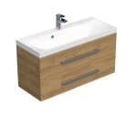Koupelnová skříňka s chromovými úchyty a umyvadlem SAT Cube Way 100x53x40 cm dub Hickory mat CUBE2100ZDH CUBE2100ZDH