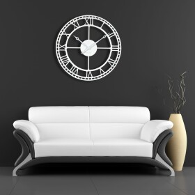 DumDekorace Kovové bílé nástěnné hodiny vintage 80 cm