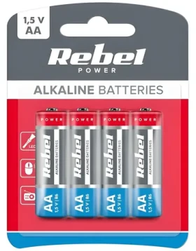 Rebel Alkalická baterie AA (LR6) 4 ks / Baterie / Alkalická / Jednorázová (BAT0061B)