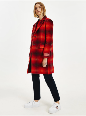 Červený dámský kabát s příměsí vlny Tommy Hilfiger - Dámské