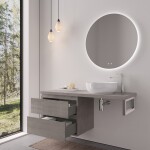 CERANO - Koupelnová skříňka Carole - betonově šedá + deska pod umyvadlo Navira Pro - 36 mm + konzole chrom - 120x46x51,6 CER-606171