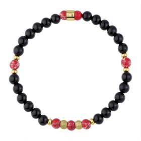 Pánský korálkový náramek - 6 mm onyx, červený jaspis, Červená 21 cm