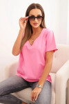 Dámská bavlněná blůza s výstřihem do V a krátkým rukávem světle růžová UNI