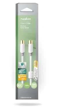 Nedis Koaxiální kabel IEC-IEC 1m bílá / Koaxiální kabel / Pozlacené konektory / Dvojité stínění / 75 Ohm (CSBW40015WT10)