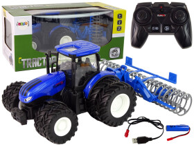 Mamido Traktor s kultivátorem na dálkové ovládání 1:24 modrý